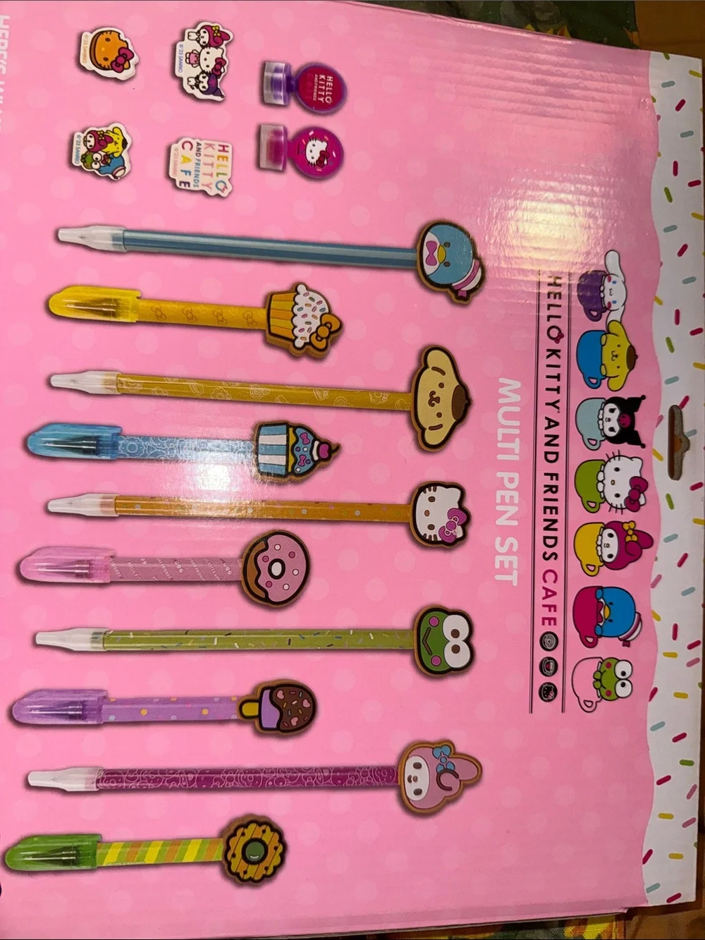Hello Kitty & Friends Cafe Assorted Character Multi Pen Set Erasers Pen Toppers